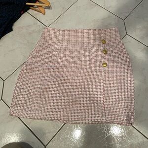 Shein Pink Tweed Skirt with Gold Buttons